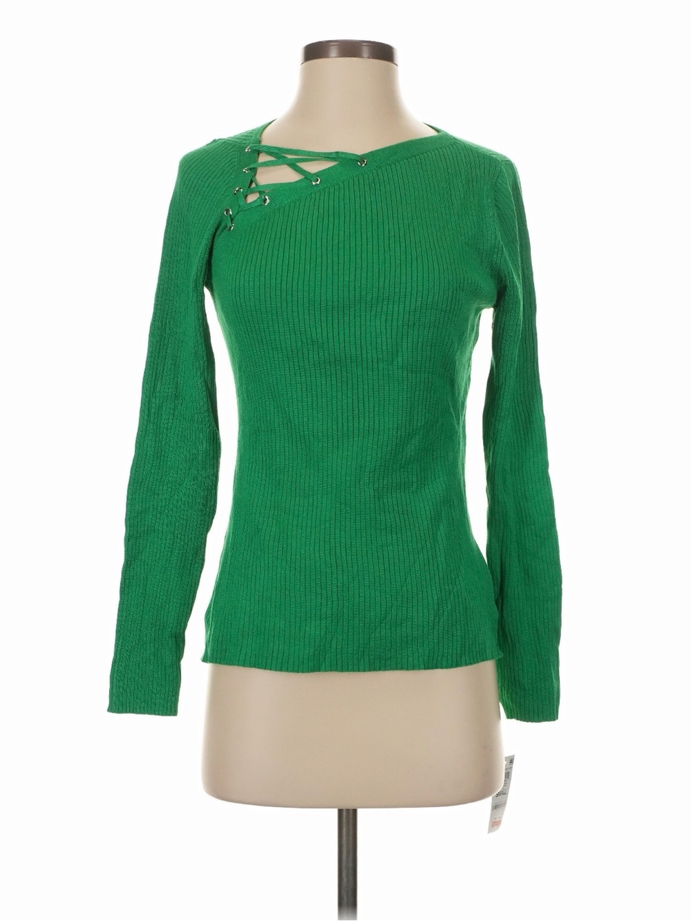 NWT INC International Concepts Kelly Green Ribbed Lace-Up Long Sleeve Top Small